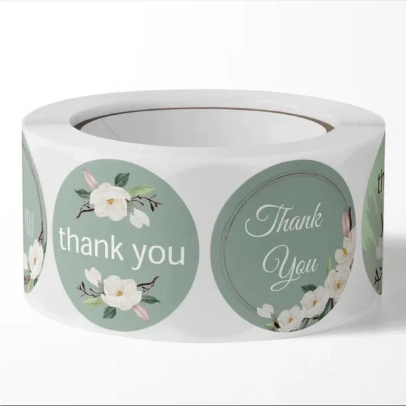 500 Roll White Flower Thank You Stickers 1" Round  PRICE IS FIRM - Picture 5 of 5